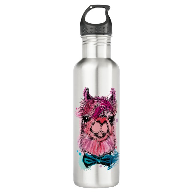 Niedliches rosa Lama Edelstahlflasche (Vorderseite)