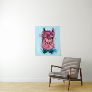 Niedliches rosa Lama Wandteppich
