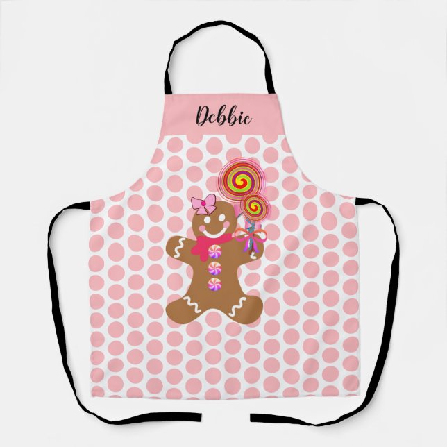 Niedliches Rosa Lebkuchen Personalisiertes Backen Schürze (Vorderseite)