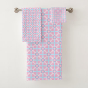 Niedliches rosa, Lila und hellblaues Muster Badhandtuch Set