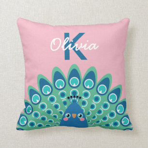 Niedliches rosa mit Monogramm des Pfau- Kissen