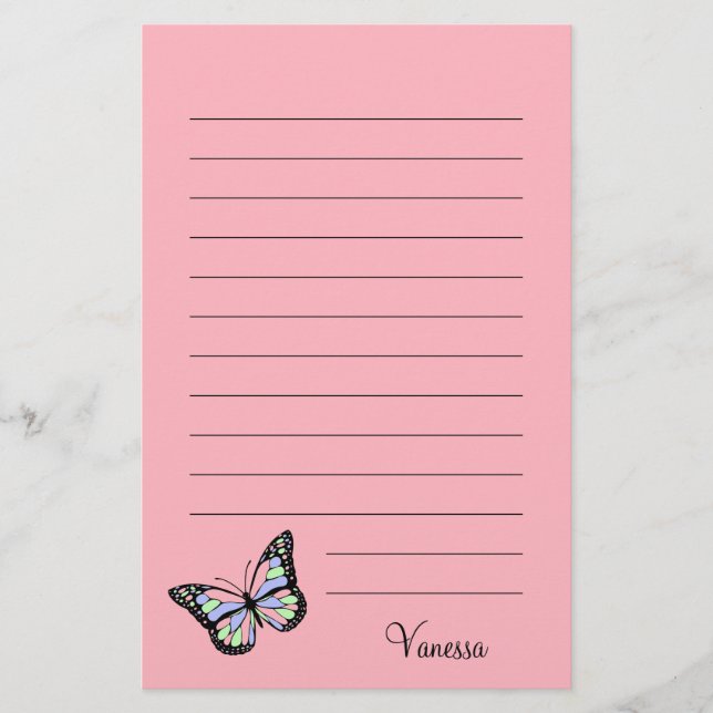 Niedliches Rosa mit schwarzem Drehbuch und Schmett Briefpapier (Vorderseite)