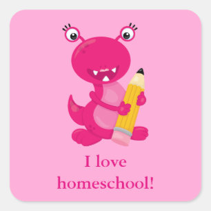 Niedliches rosa Monster Homeschoor Quadratischer Aufkleber