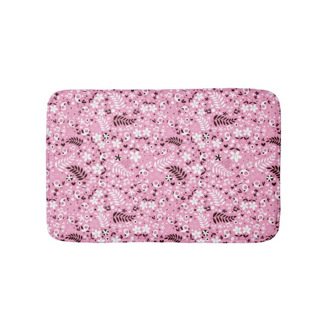 niedliches rosa Muster der Vögel und der Blumen Badematte (Vorderseite)