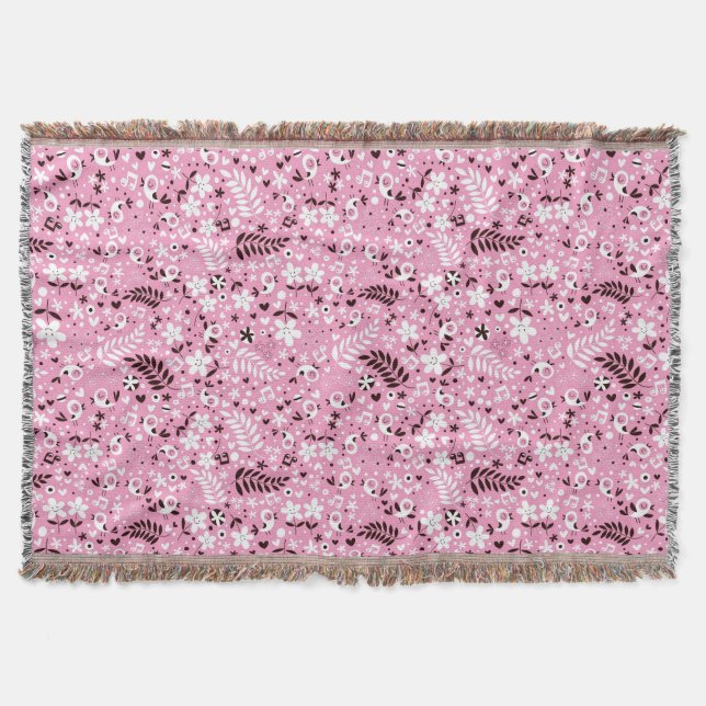niedliches rosa Muster der Vögel und der Blumen Decke (Vorderseite)