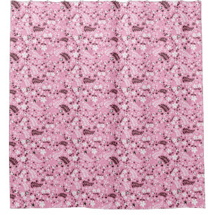 niedliches rosa Muster der Vögel und der Blumen Duschvorhang
