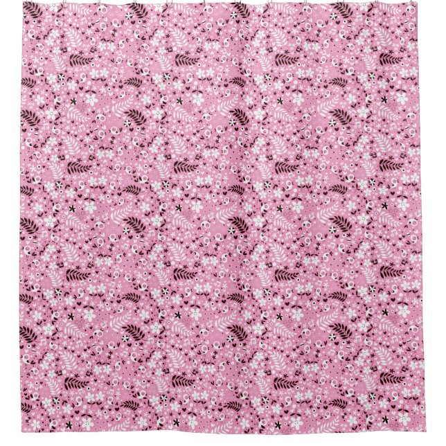 niedliches rosa Muster der Vögel und der Blumen Duschvorhang (Vorderseite)