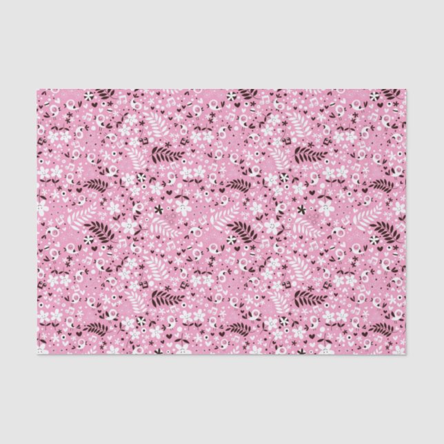 niedliches rosa Muster der Vögel und der Blumen Seidenpapier (Vorderseite)