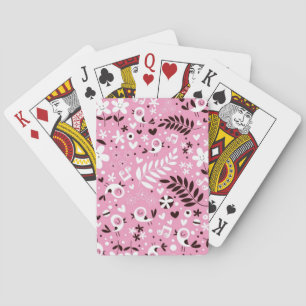 niedliches rosa Muster der Vögel und der Blumen Spielkarten