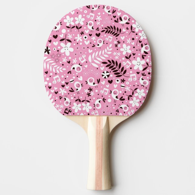 niedliches rosa Muster der Vögel und der Blumen Tischtennis Schläger (Vorderseite)