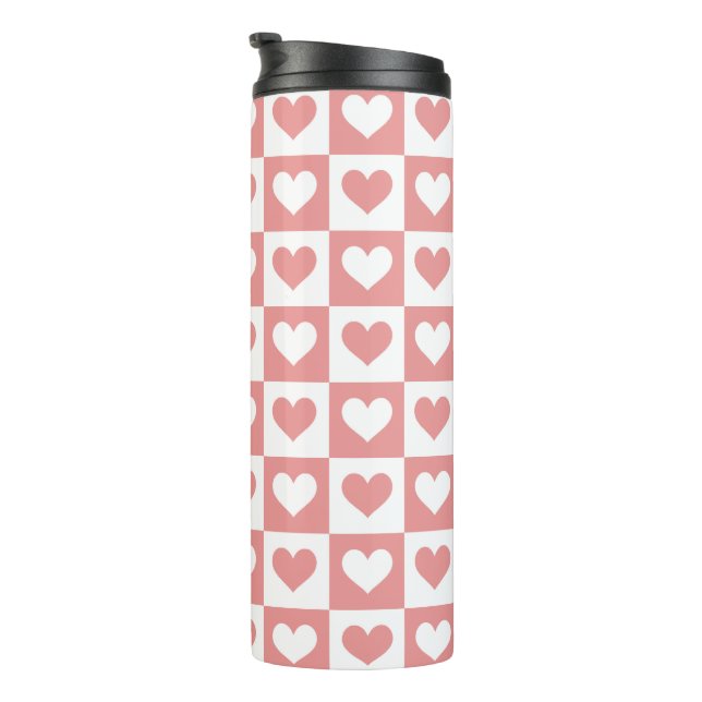 Niedliches rosa Muster für karierte Herzstücke Thermosbecher (Nach rechts gedreht)