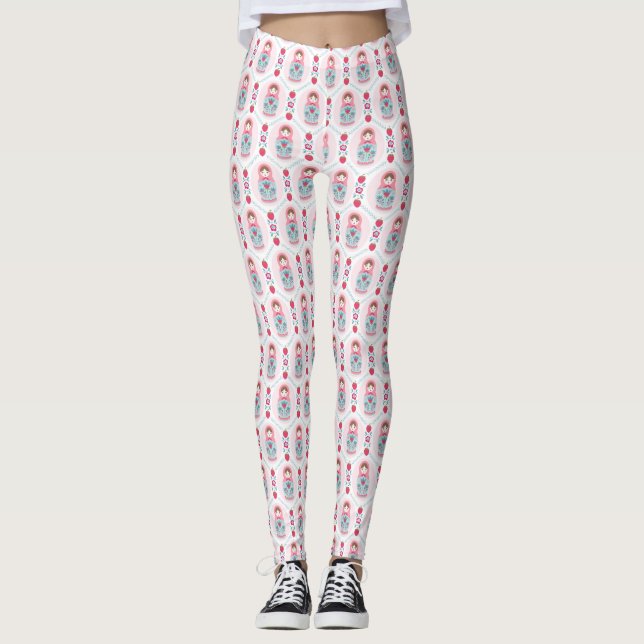 niedliches rosa Muster gürteleigene Leggings (Vorderseite)