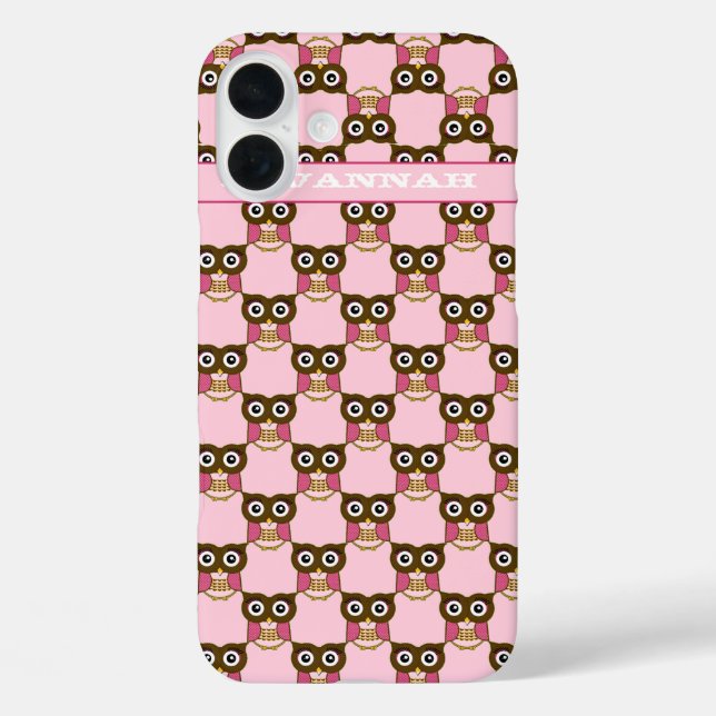 Niedliches rosa Owl Muster Farbe auswählen iPhone 16 Plus Hülle (Rückseite)
