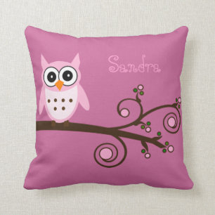 Niedliches Rosa Owl Personalisiert Girl's Room Kissen