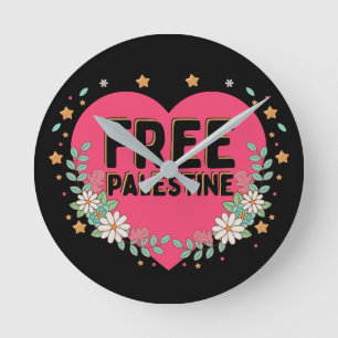 niedliches rosa Palästina-Herzdesign Runde Wanduhr