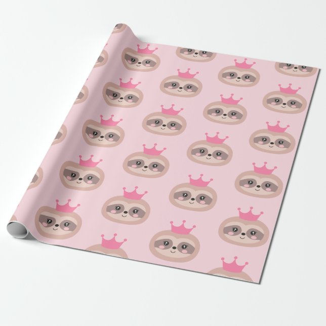 Niedliches rosa Papier Sloth-Prinzessin-Verpackung Geschenkpapier (Ungerollt)