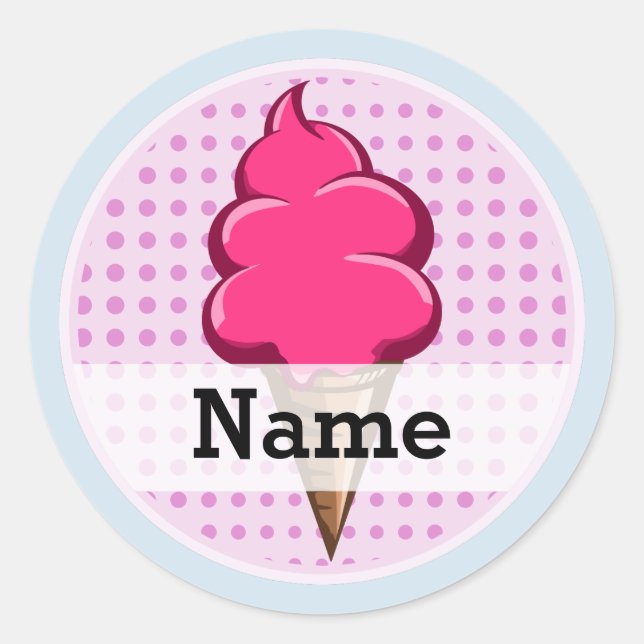 Niedliches, rosa personalisiertes Eis für Mädchen Runder Aufkleber (Vorderseite)