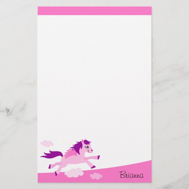 Niedliches rosa Pferd mit personalisiertem Namen Briefpapier (Vorderseite)