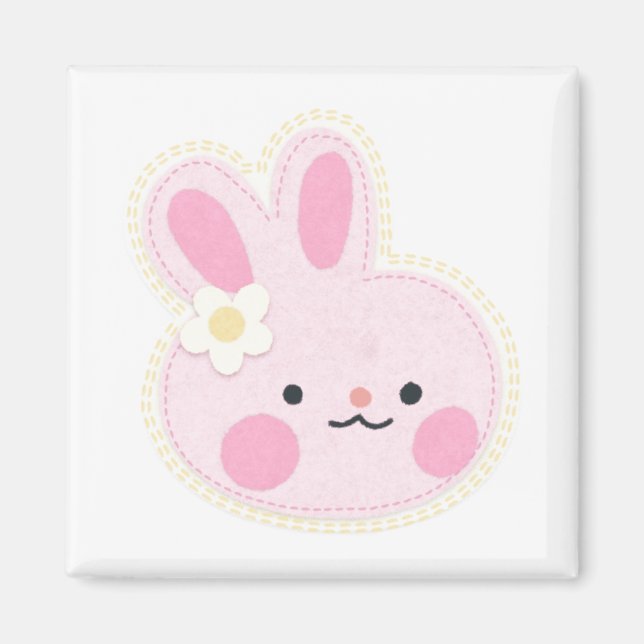 Niedliches rosa Rabbit Square Magnet (Vorne)
