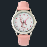 niedliches Rosa Rentier Weihnachtsfest personalisi Armbanduhr<br><div class="desc">niedliche Rentiere Weihnachten personalisierte Mädels sehen</div>