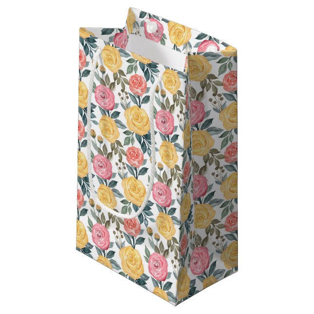 Niedliches rosa, rosa gefliestes Muster Kleine Geschenktüte (Vorderseite Schrägansicht)