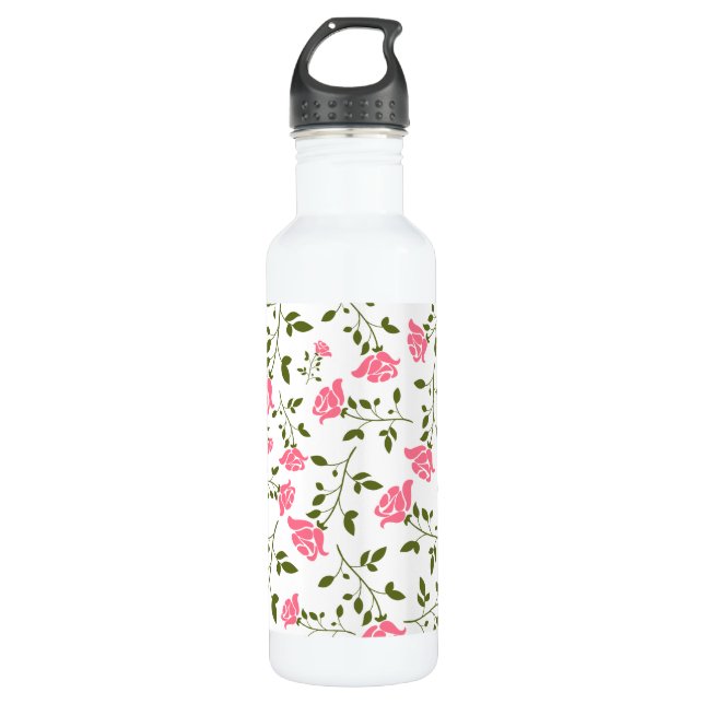 Niedliches rosa Rosenmuster Trinkflasche (Vorderseite)