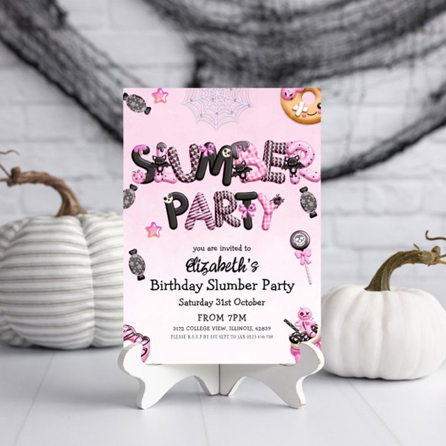 Niedliches Rosa Schwarzes Halloween-Party Einladung (Von Creator hochgeladen)
