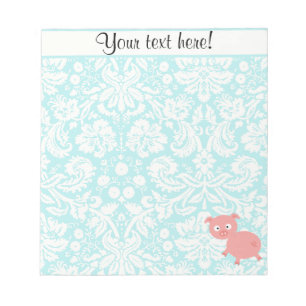 Niedliches rosa Schwein; Aquamariner Damast Notizblock