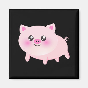 Niedliches rosa Schwein auf Schwarzem Magnet