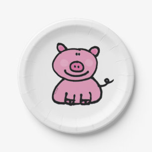 Niedliches rosa Schwein Cartoon Pappteller