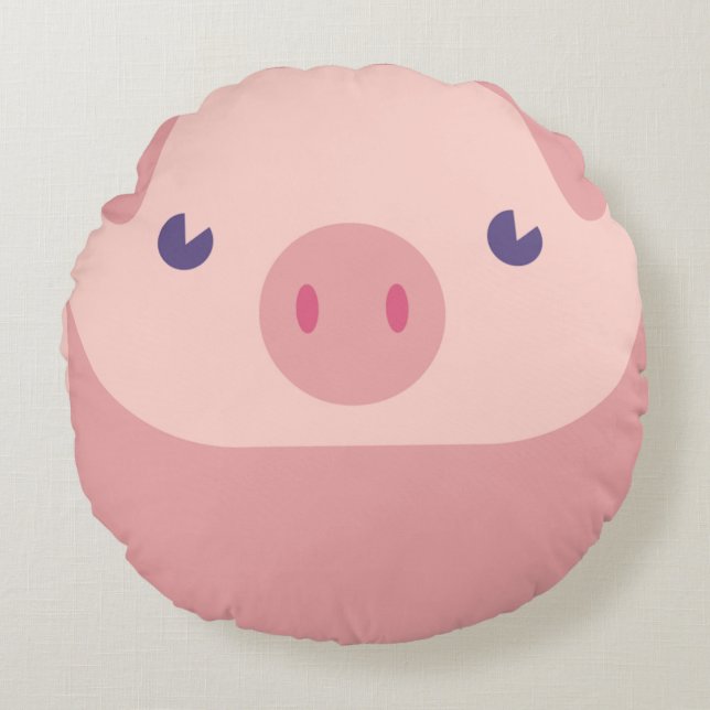 Niedliches rosa Schwein mit einem Schwanz auf der  Rundes Kissen (Vorderseite)