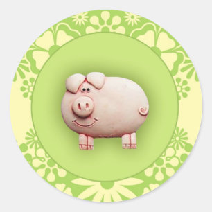 Niedliches rosa Schwein Runder Aufkleber