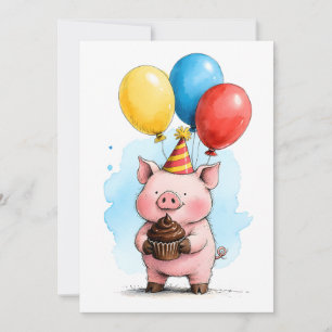 Niedliches rosa Schwein und Cupcake Kinder Geburts Karte