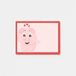 Niedliches rosa Schwein und Herz Post-it Klebezettel