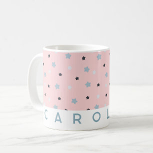 Niedliches rosa Sternmuster Personalisierter Name Kaffeetasse