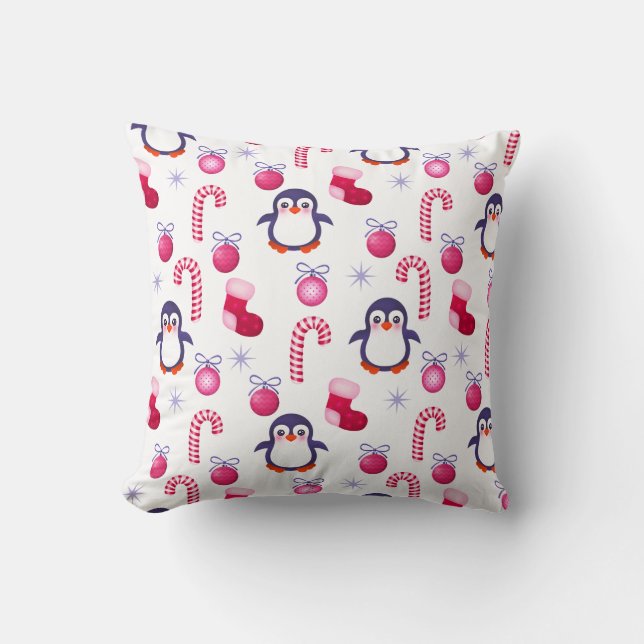 Niedliches rosa u. weißes Weihnachtsmuster mit Kissen (Vorderseite)