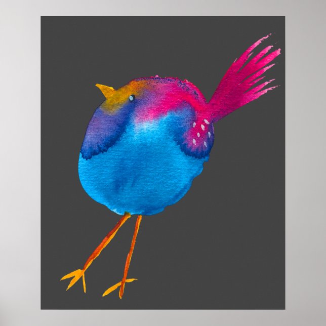 Niedliches Rosa und Blaue Vogelart Poster (Vorne)