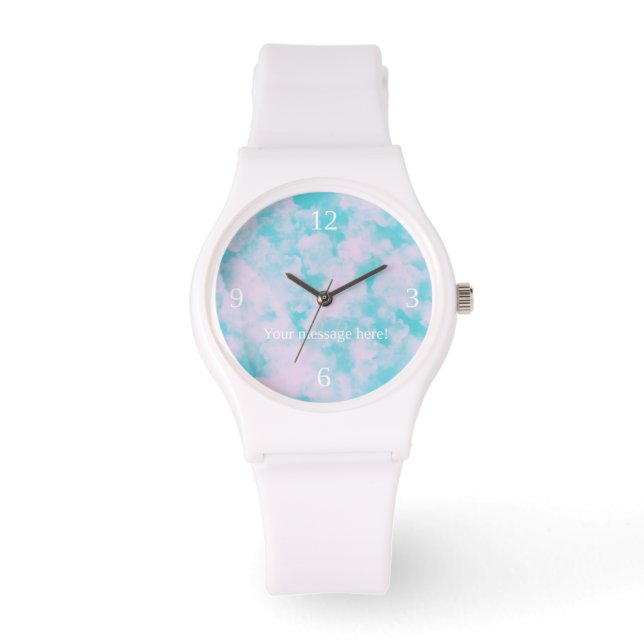 Niedliches Rosa und blauer Himmel Personalisierter Armbanduhr (Vorderseite)