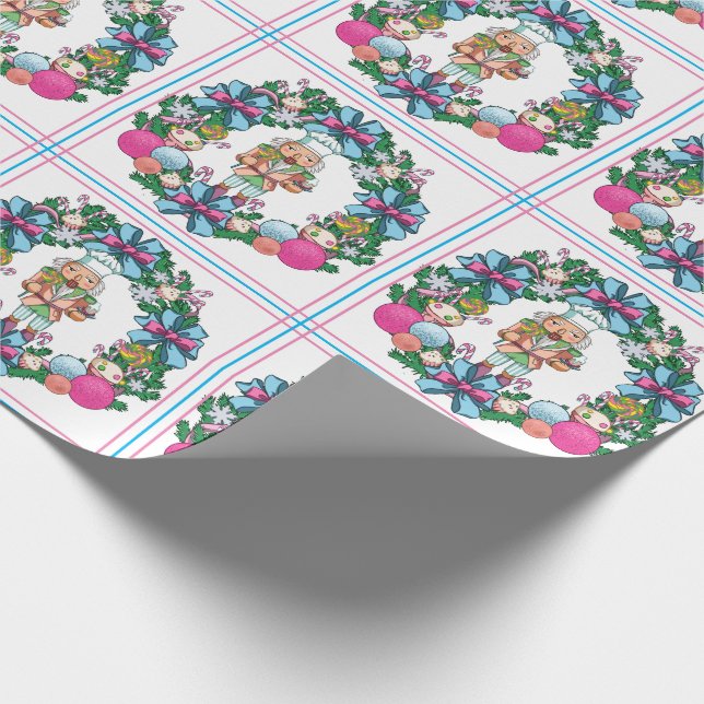 Niedliches Rosa und blaues Weihnachtslied Geschenkpapier (Ecke)