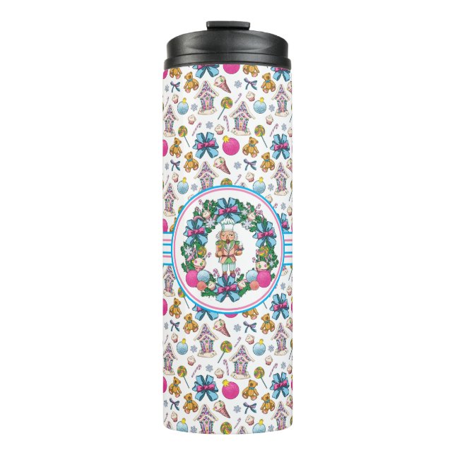 Niedliches Rosa und blaues Weihnachtslied Thermosbecher (Vorderseite)