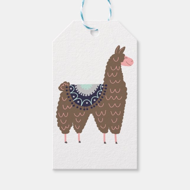 Niedliches Rosa und brauner Llama Geschenkanhänger (Vorderseite)