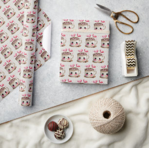 Niedliches rosa und cremefarbenes Kakao-Muster Geschenkpapier