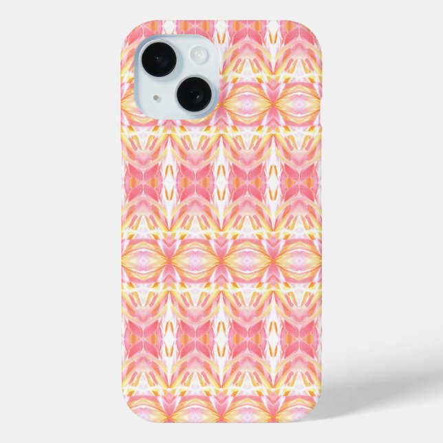 Niedliches Rosa und Gelb Abstrakte Kaleidope druck iPhone 15 Hülle (Rückseite)