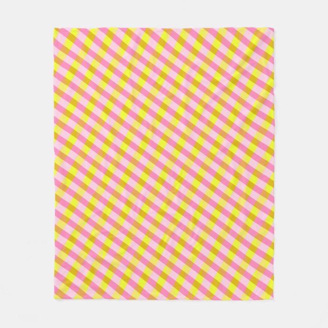 Niedliches rosa und gelbes Kariertes Muster Fleecedecke (Vorderseite)