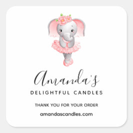 Niedliches Rosa und Grau Elefant Ballerina Busines Quadratischer Aufkleber