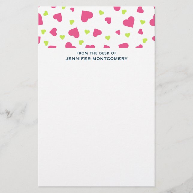 Niedliches rosa und grünes Herz-Kreislauf-Muster Briefpapier (Vorderseite)