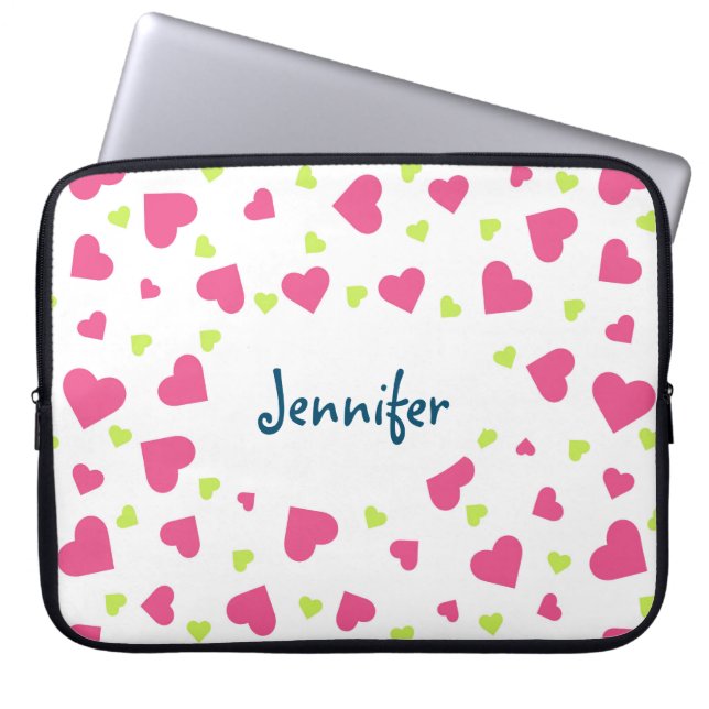 Niedliches rosa und grünes Herz-Kreislauf-Muster Laptopschutzhülle (Vorderseite)