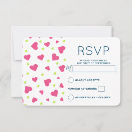 Niedliches rosa und grünes Herz-Muster RSVP Karte