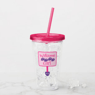 Niedliches Rosa und Lila Baby Girl Dusche Wegweise Acryltrinkbecher