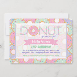 Niedliches Rosa und Lila Donut wachsen auf Geburts Einladung